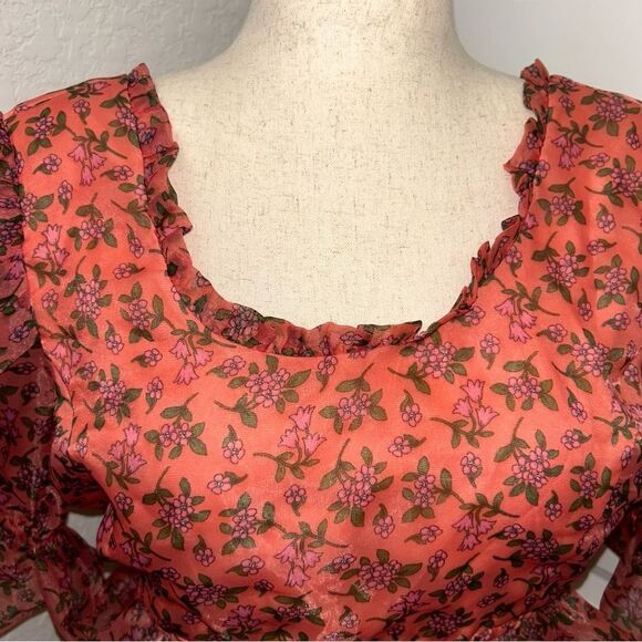 New, Lost + Wander Venus Rising Floral Print Puff Short Sleeve Peplum Top - Picture 4 of 13